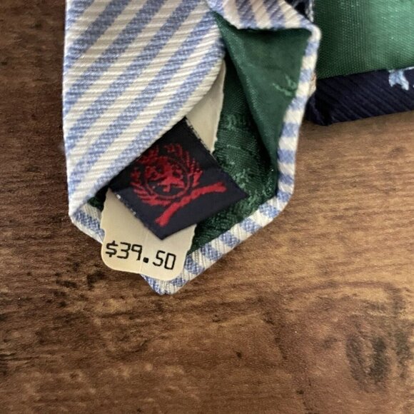 Tommy Bahama Mens Tie Navy Blue Palm Tree Beach Stripe Silk USA Made Necktie - Picture 7 of 8